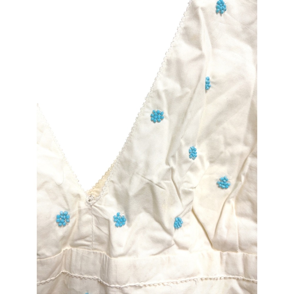 NWT J.Crew Factory Top Ivory Beaded Floral V-Neck Sleeveless Cotton Blouse 8 - Picture 8 of 9